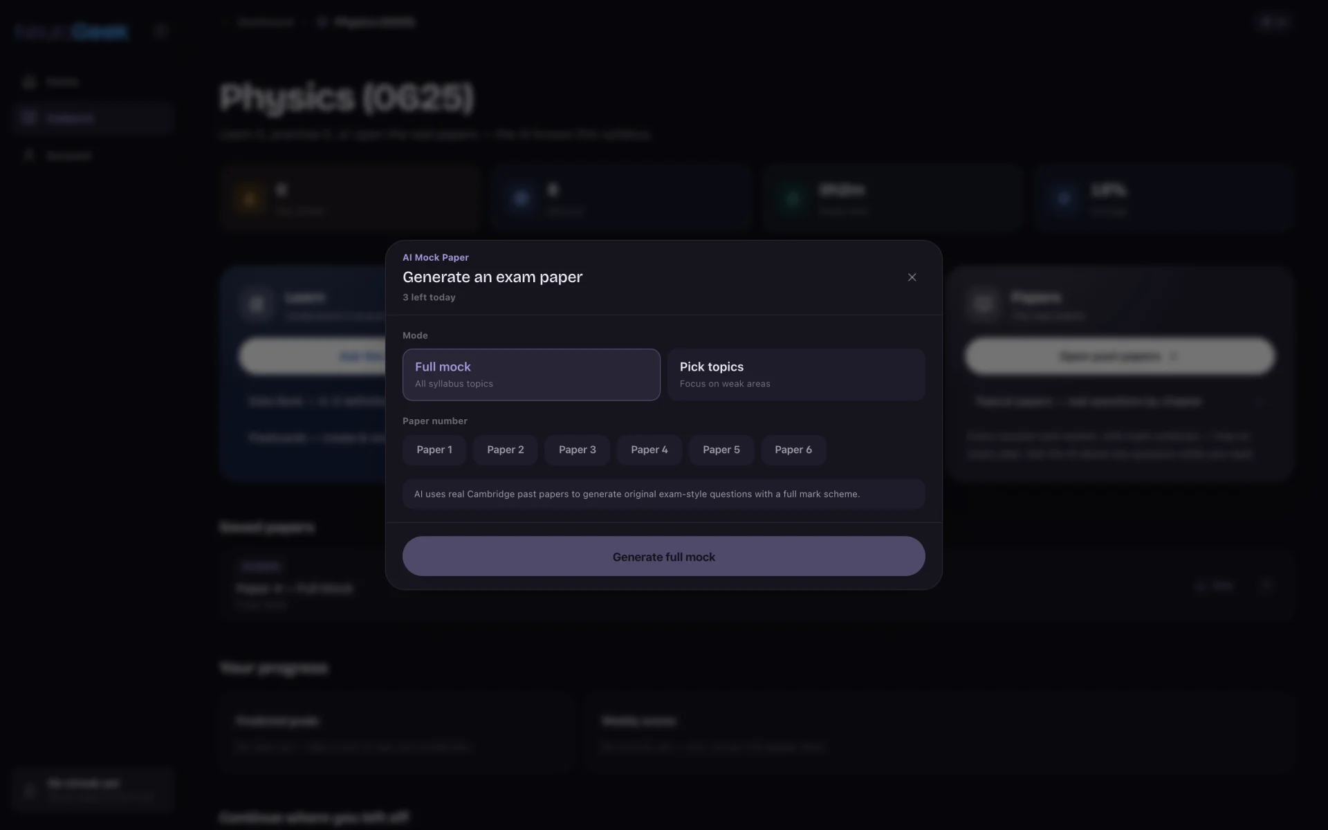 AI Mock Paper Generator: Choose full-syllabus practice