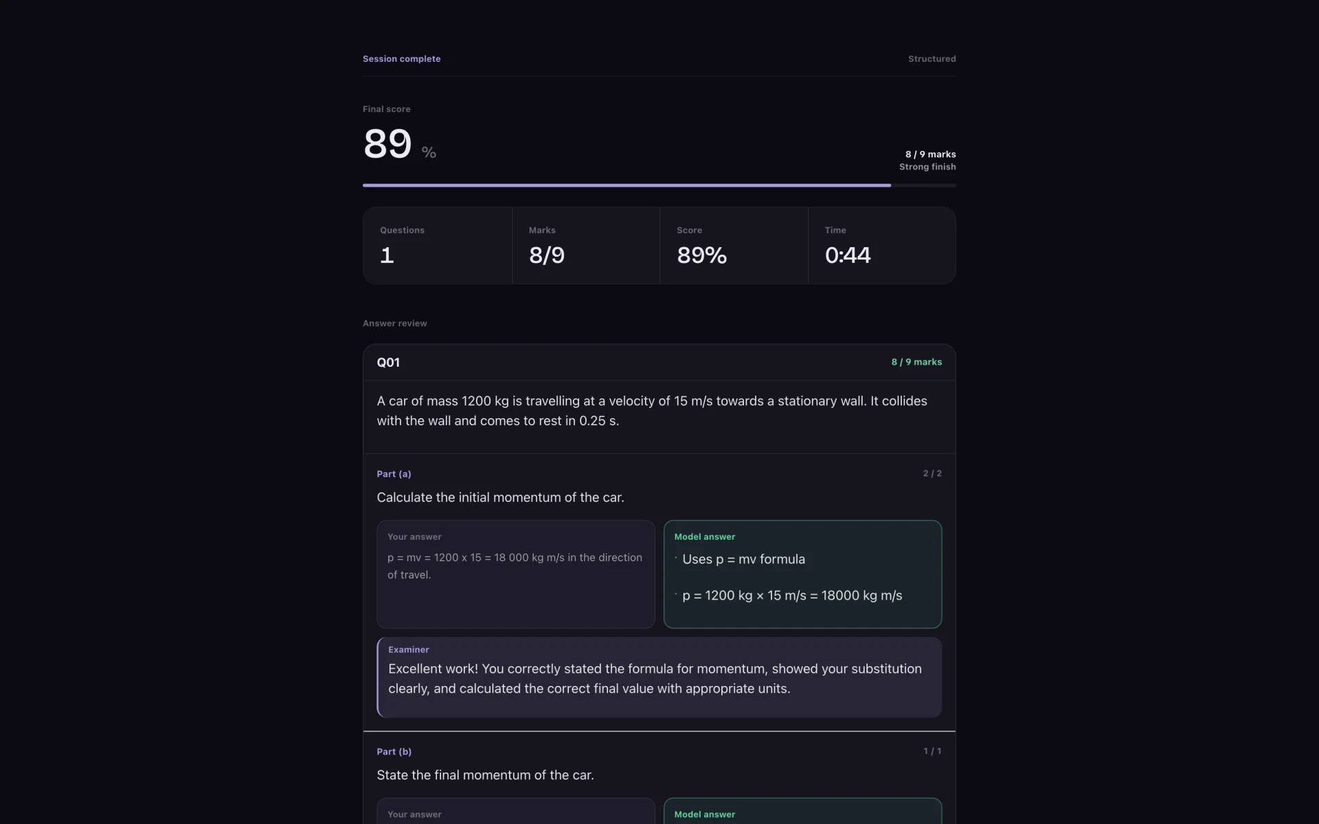 AI Feedback on Written Answers: Compare a typed answer with the model response and AI feedback